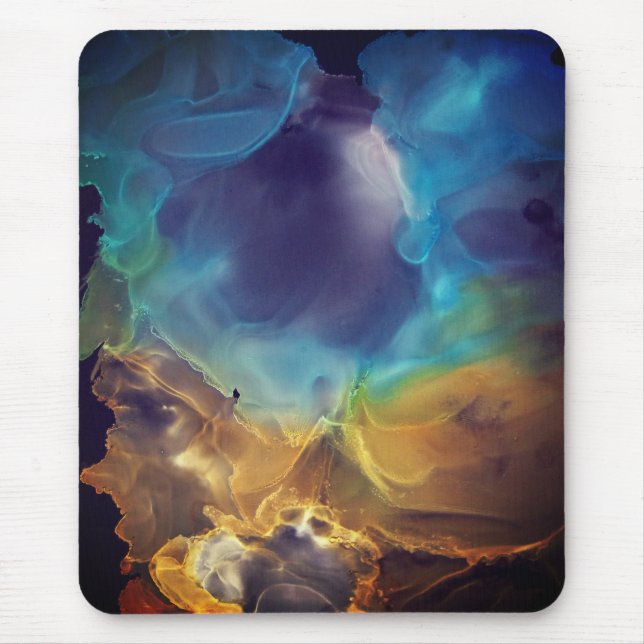 Tapis De Souris Space Nebula bleu jaune Alcool art (Devant)