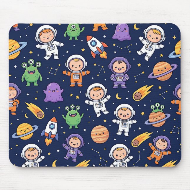 Tapis de souris Space Rocket – Motif Alien Mignon (Devant)