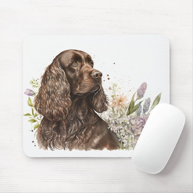 Tapis De Souris Spaniel Cocker au chocolat à Lilacs (Avec souris)