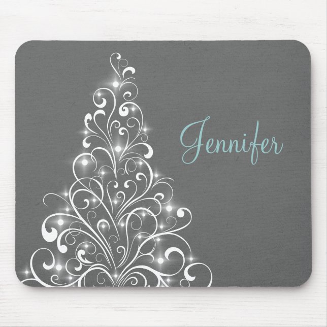 Tapis De Souris Sparkly Holiday Tree Mousepad, Gray (Devant)