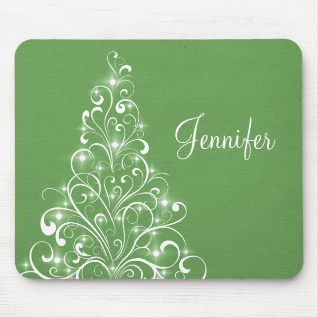 Tapis De Souris Sparkly Holiday Tree Mousepad, Green (Devant)