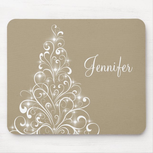Tapis De Souris Sparkly Holiday Tree Mousepad, Latte (Devant)