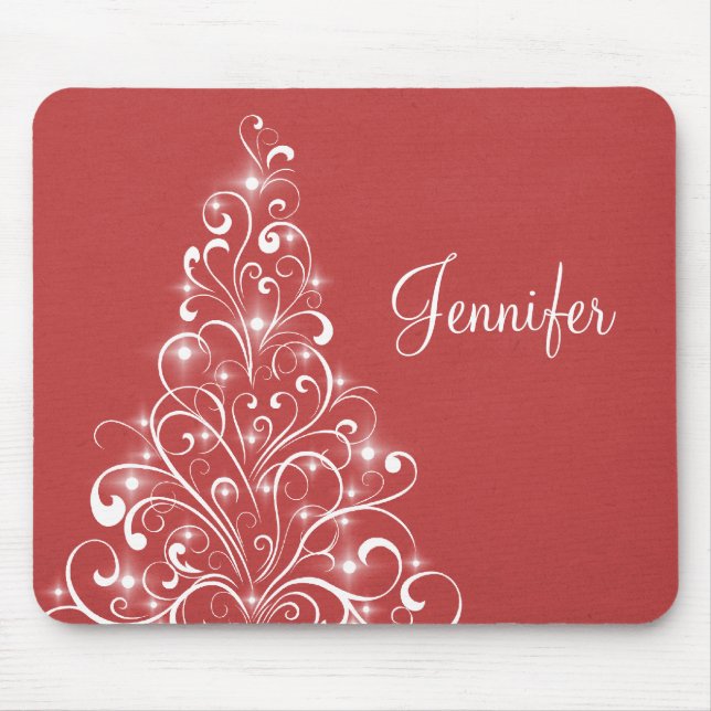 Tapis De Souris Sparkly Holiday Tree Mousepad, Red (Devant)