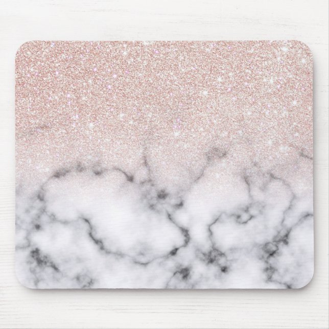 Tapis De Souris Sparkly Rose Gold Glitter Marble Ombre (Devant)