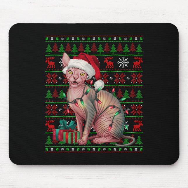 Tapis De Souris Sphynx Chat Xmas Lights Vilant Santa Hat Sphynx Ch (Devant)