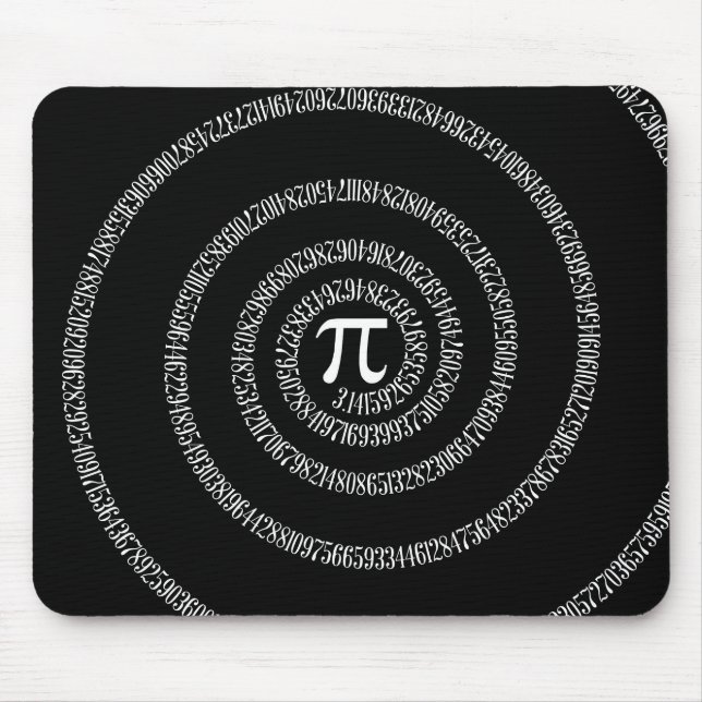 Tapis De Souris Spirale pour la typographie de Pi sur Noir (Devant)