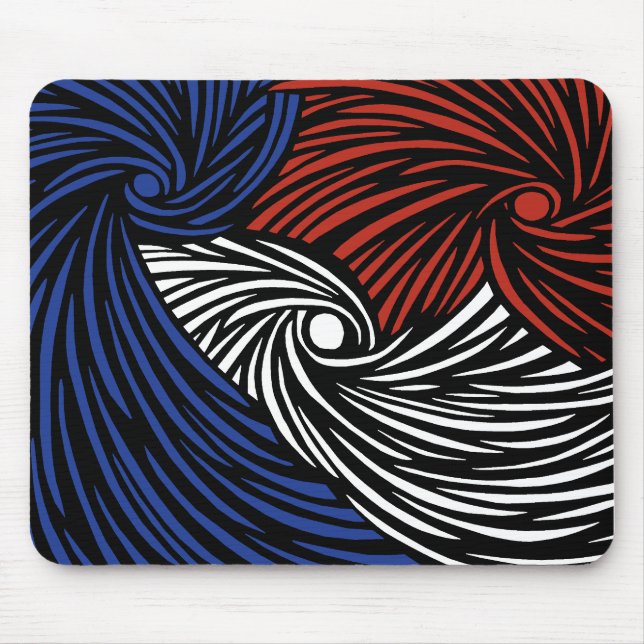 Tapis De Souris Spirales Abstraites - Bleu, Blanc et Rouge (Devant)