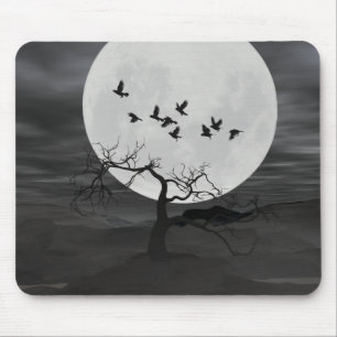 Tapis De Souris Spooky Ravens Flying Against the Full Moon
