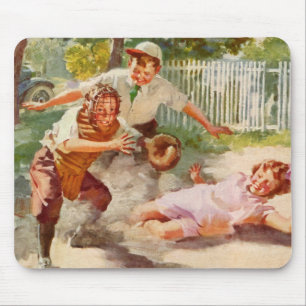 Tapis De Souris Sports Vintage, les enfants jouent au baseball ave