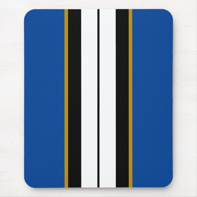 Tapis De Souris Sporty Blue Black White Vertical Racing Stripes (Devant)