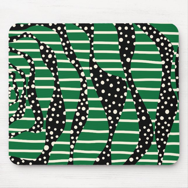 Tapis De Souris Spots et bandes 2 - Vert, Crème et Noir (Devant)