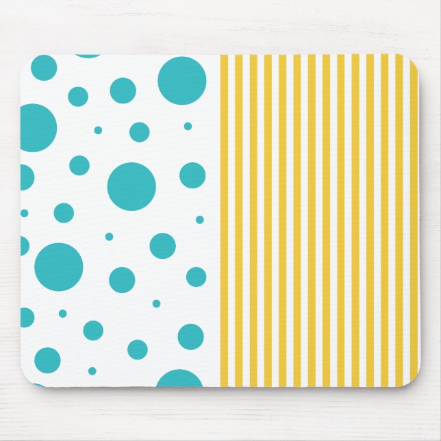 Tapis De Souris Spots et rayures - Turquoise et Jaune (Devant)
