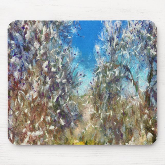 Tapis De Souris Spring Blossom Almond Tree Pointillism Artwork (Devant)