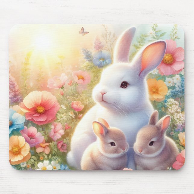 Tapis De Souris Spring Easter Bunny Family Floral Garden (Devant)
