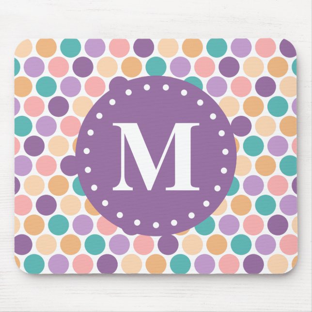 Tapis De Souris Spring Pastel Motif Pois avec Monogram (Devant)