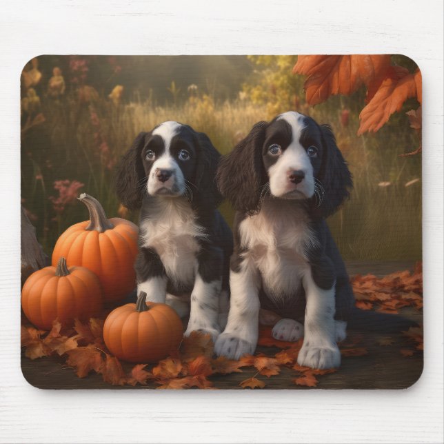 Tapis De Souris Springer Spaniel chiot Automne Délice Citrouille  (Devant)