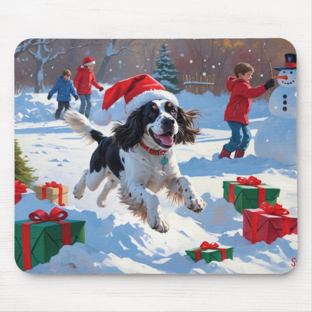 Tapis De Souris Springer Spaniel coule la neige avec le Casquette  (Devant)