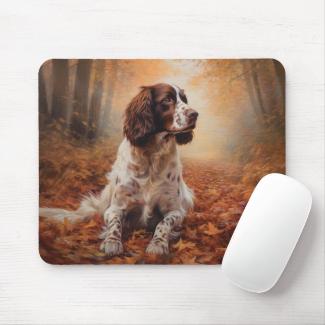 Tapis De Souris Springer Spaniel dans les feuilles d'automne qui t (Avec souris)