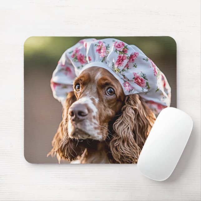Tapis De Souris Springer Spaniel portant un Casquette de douche (Avec souris)