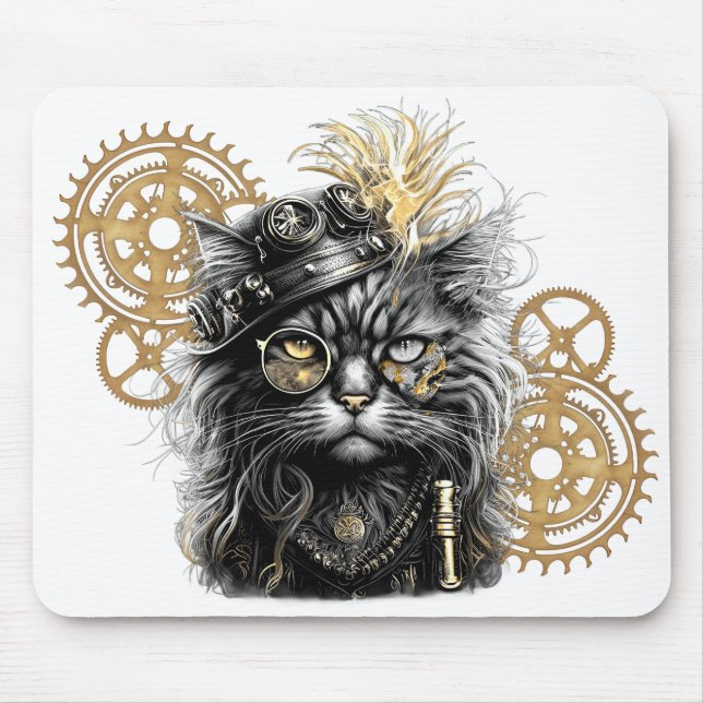 Tapis De Souris Spunky Paws Le Chat Steampunk Funky  (Devant)