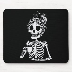 Tapis De Souris Squelette Boire Café Crâne Drôle Halloween Femme