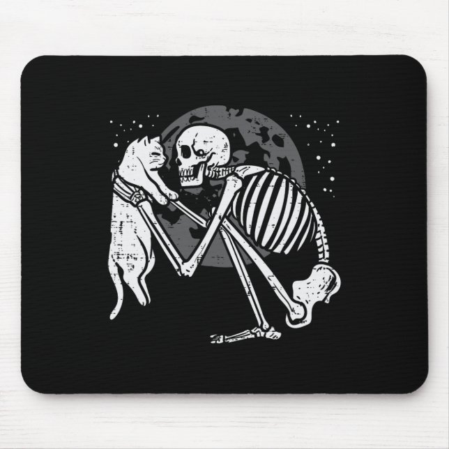 Tapis De Souris Squelette Chat Crâne Kitty Cute Goth Halloween Men (Devant)