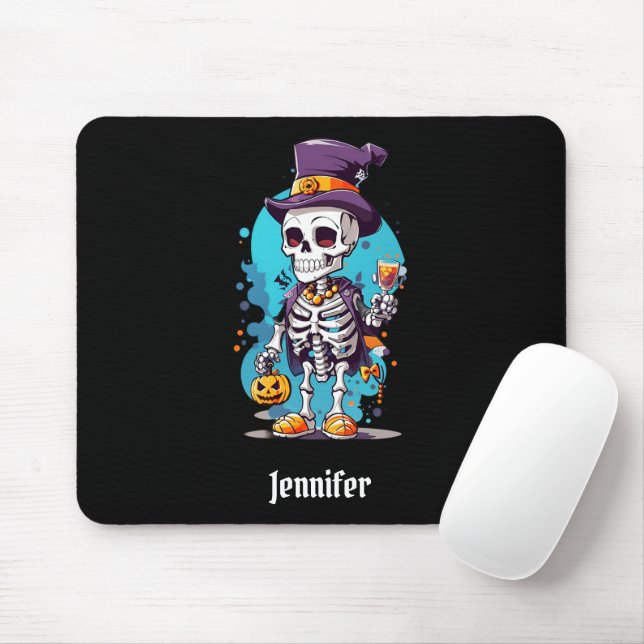 Tapis De Souris Squelette cool dans un Halloween de chapeau haut d (Avec souris)