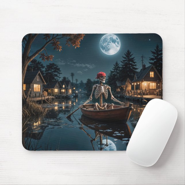 Tapis De Souris Squelette dans une barque (Avec souris)