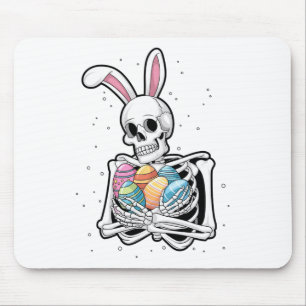 Tapis De Souris Squelette de lapin tenant des oeufs de Pâques Drôl