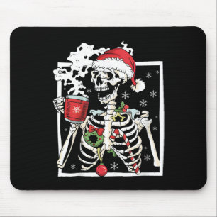 Tapis De Souris Squelette De Noël Avec Crâne Souriant Boire Cof