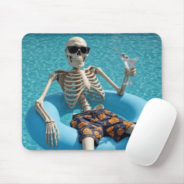 Tapis De Souris Squelette d'Halloween flottant dans une piscine (Avec souris)