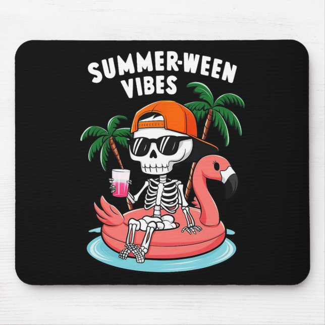 Tapis De Souris Squelette Flamant rose Summerween Vibes Halloween  (Devant)