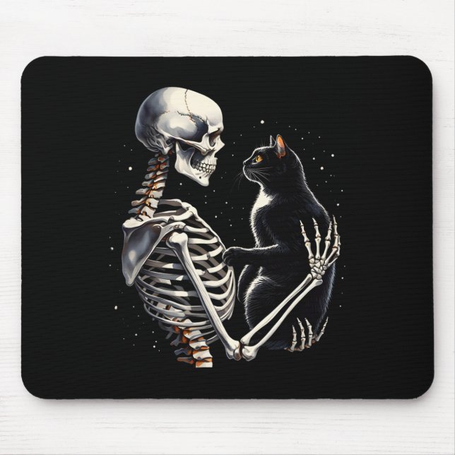 Tapis De Souris Squelette Jouant Avec Un Graphique Chat Crâne Chat (Devant)