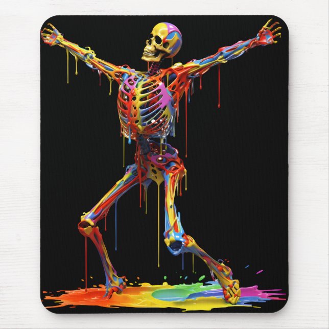 Tapis De Souris Squelette joyeux : Danse des couleurs (Devant)