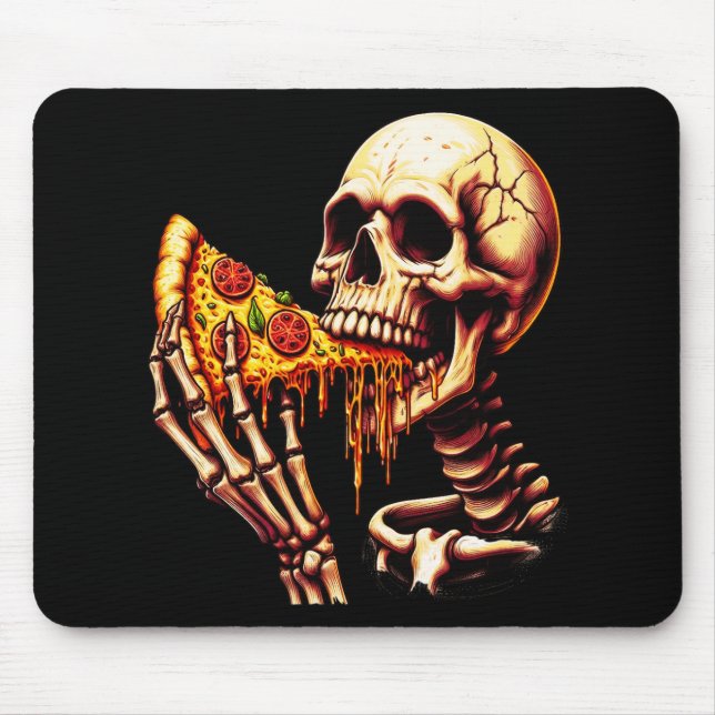 Tapis De Souris Squelette mangeant de la pizza  (Devant)