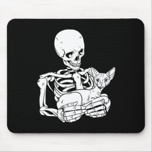 Tapis De Souris Squelette tenant Chat Drôle Halloween Sphynx crâne