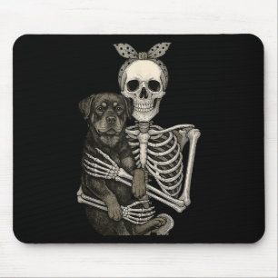 Tapis De Souris Squelette tenant Rottweiler chien drôle Lazy Hallo