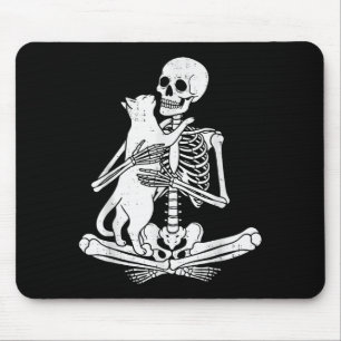 Tapis De Souris Squelette tenant un chat drôle Soky Halloween Meow