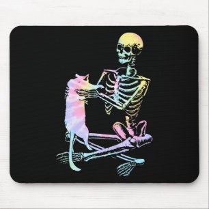 Tapis De Souris Squelette tenant un chat Lazy Halloween Costume Cr
