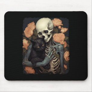 Tapis De Souris Squelette Vintage Tenant Un Chat Noir Halloween Go