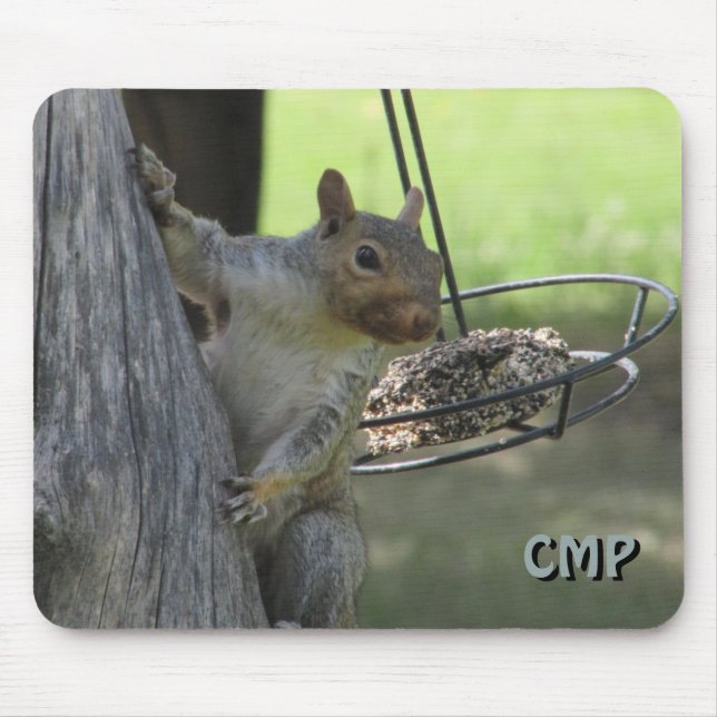 Tapis De Souris Squirrel Raiding Bird Feeder with Your Initials (Devant)