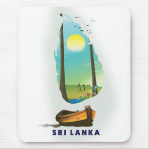 Tapis De Souris Sri Lanka Carte illustrée affiche touristique.