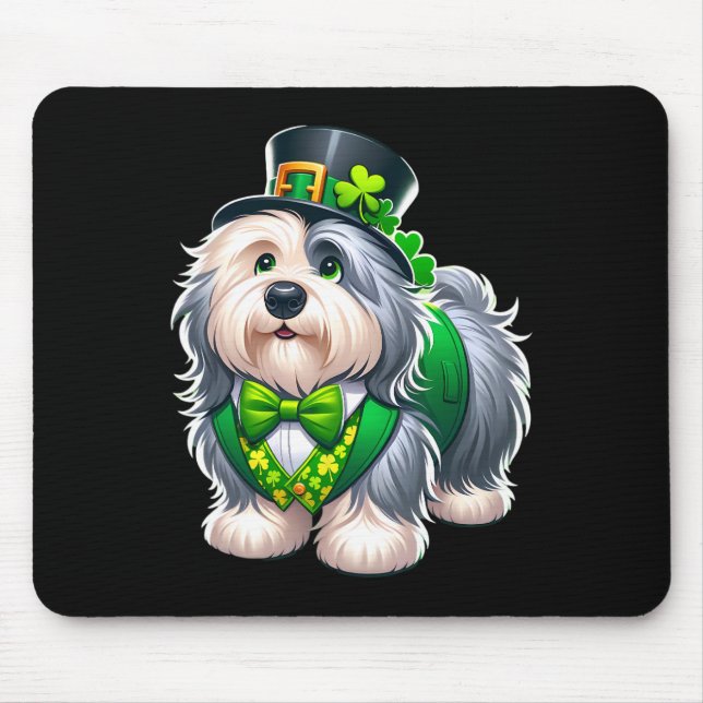 Tapis De Souris St. Patrick Jour Chien de Berger Anglais Leprechau (Devant)