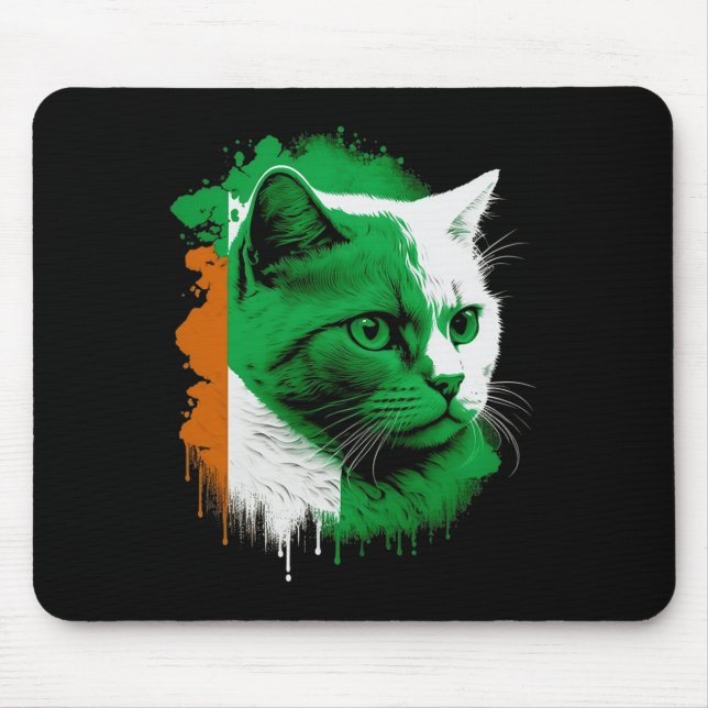 Tapis De Souris St. Patrick's Day Chat Drapeau irlandais Hommes fe (Devant)