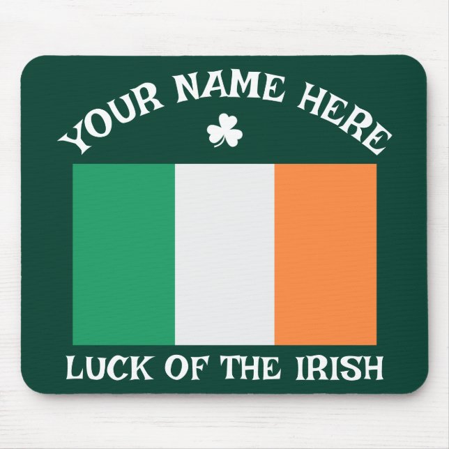 Tapis De Souris St Patrick's Day Ireland Flag Custom Name Shamrock (Devant)