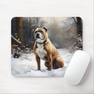 Tapis De Souris Staffordshire Bull Terrier Laisser neiger Noël