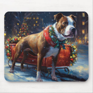 Tapis De Souris Staffordshire Bull Terrier Noël Festive