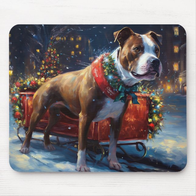 Tapis De Souris Staffordshire Bull Terrier Noël Festive (Devant)