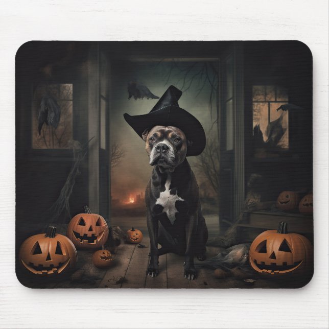 Tapis De Souris Staffordshire Terrier Citrouilles Halloween effray (Devant)