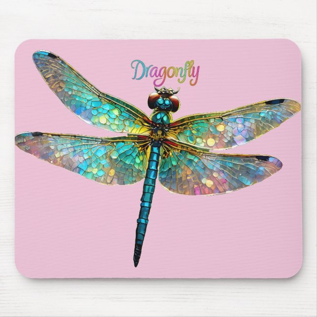 Tapis De Souris Stained Glass Colorful Dragonfly (Devant)